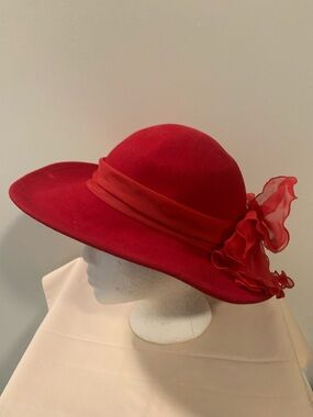 Elegant Red Women's Dress Hat with Decorative Bow